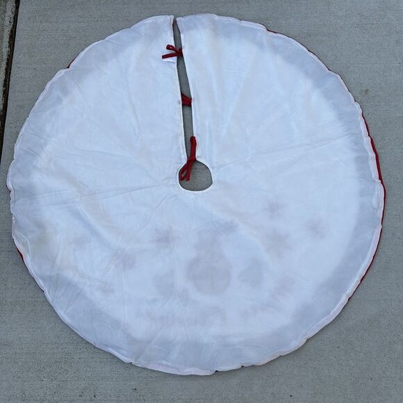 Red Shed Christmas Tree Skirt 48" Embroidered Snowman Chicks Farmhouse Rustic - Picture 7 of 11